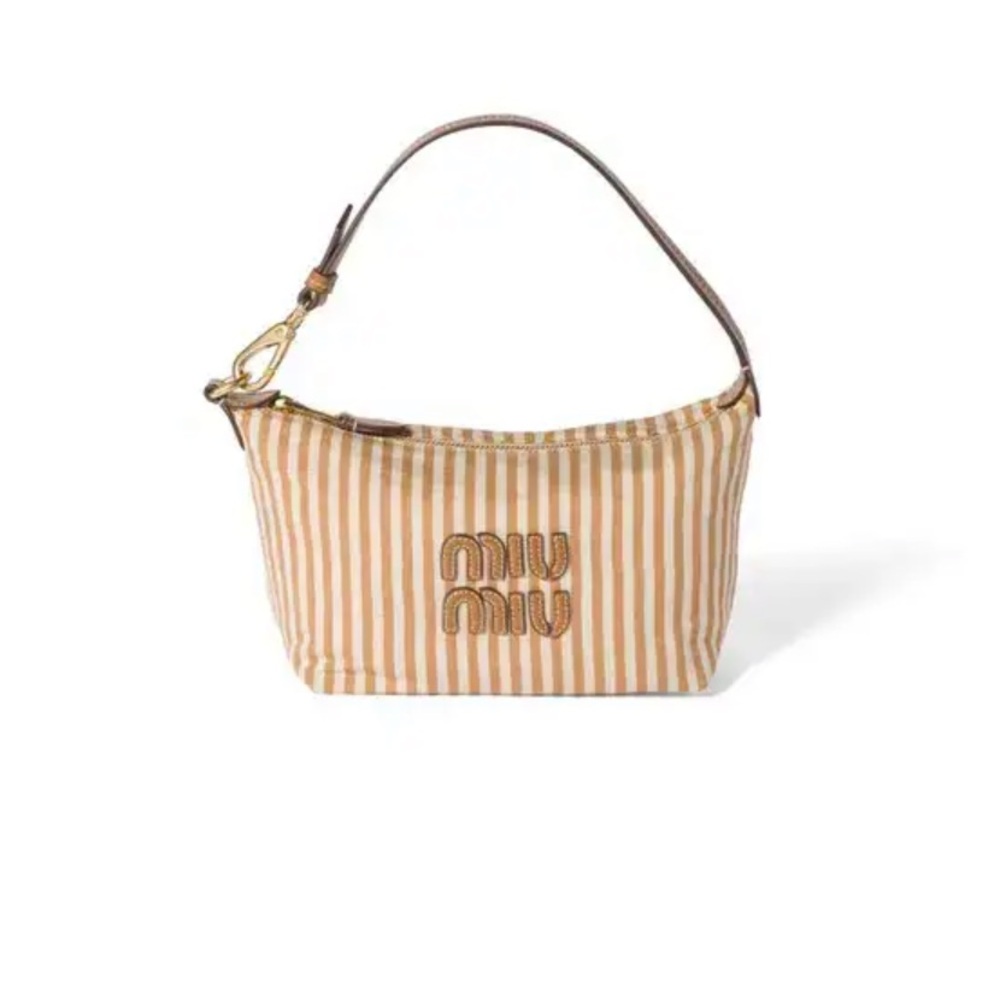 Miu Miu Beige and White Striped Clutch Wristlet